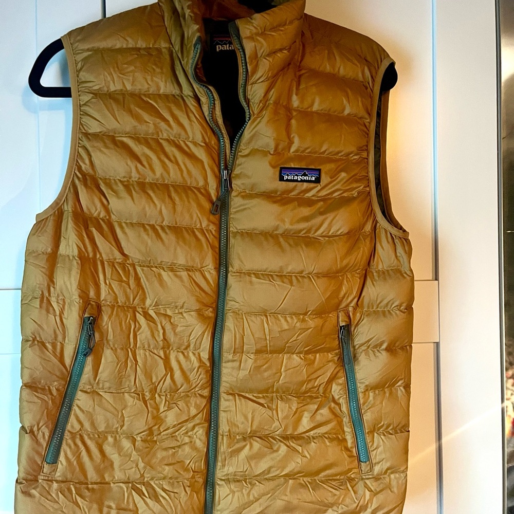 Patagonia Down Sweater Vest Gold and Olive
